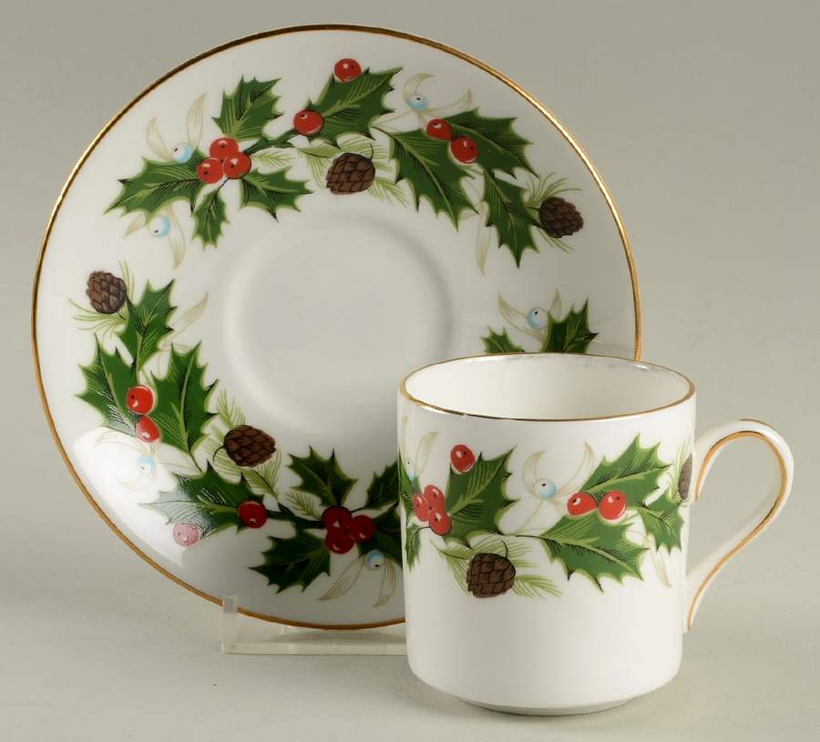 Noel (Holly Backstamp, Smooth) Flat Demitasse Cup & Saucer Set by Royal Grafton-1