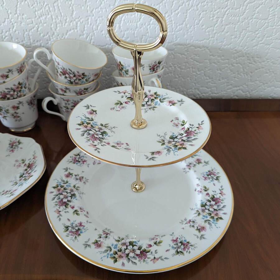 Summer Melody 2 Tiered Serving Tray (Dinner & Salad Plate) by Royal Grafton-1
