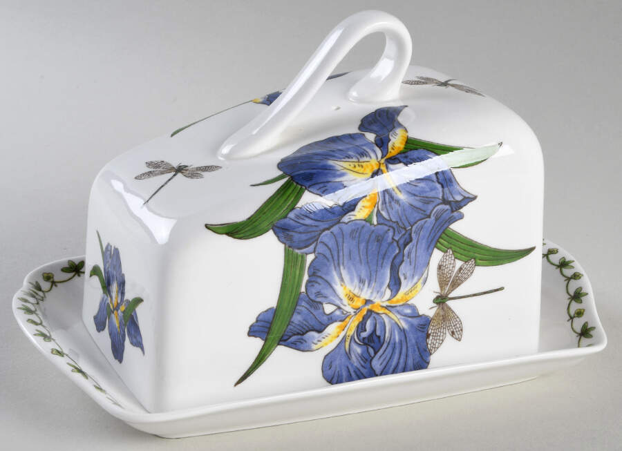 Blue Iris Cheese Dish with Lid (Wedge) by Rosina-Queens-1