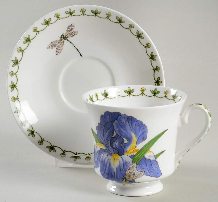 Blue Iris Footed Cup & Saucer Set by Rosina-Queens-1
