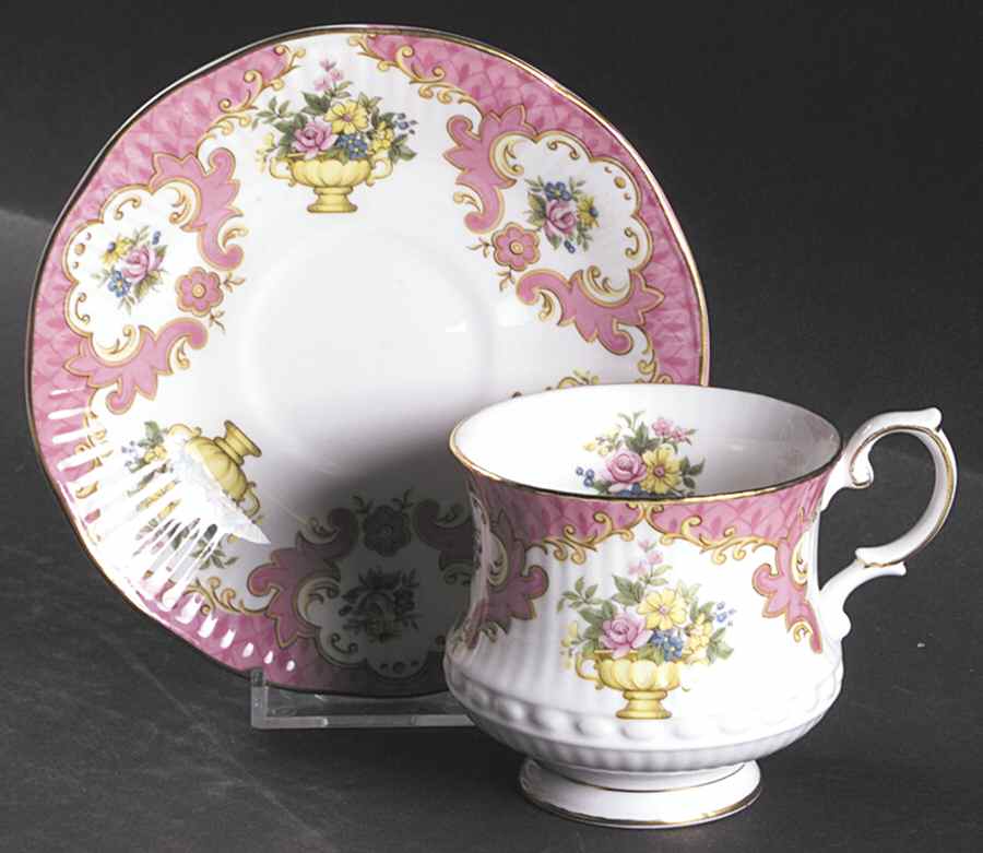 Centenary Year (Color Panels, Flower Urn) Footed Cup & Saucer Set by Rosina-Queens-1