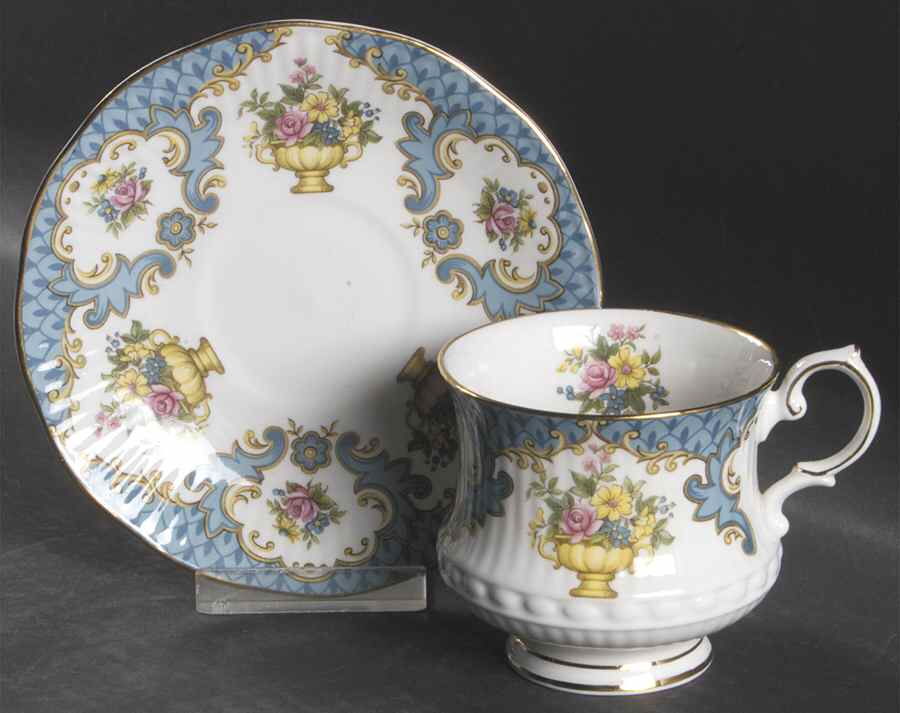 Centenary Year (Color Panels, Flower Urn) Footed Cup & Saucer Set by Rosina-Queens-1