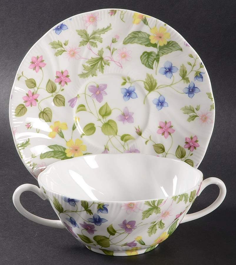Country Meadow Flat Cream Soup Bowl & Saucer Set by Rosina-Queens-1