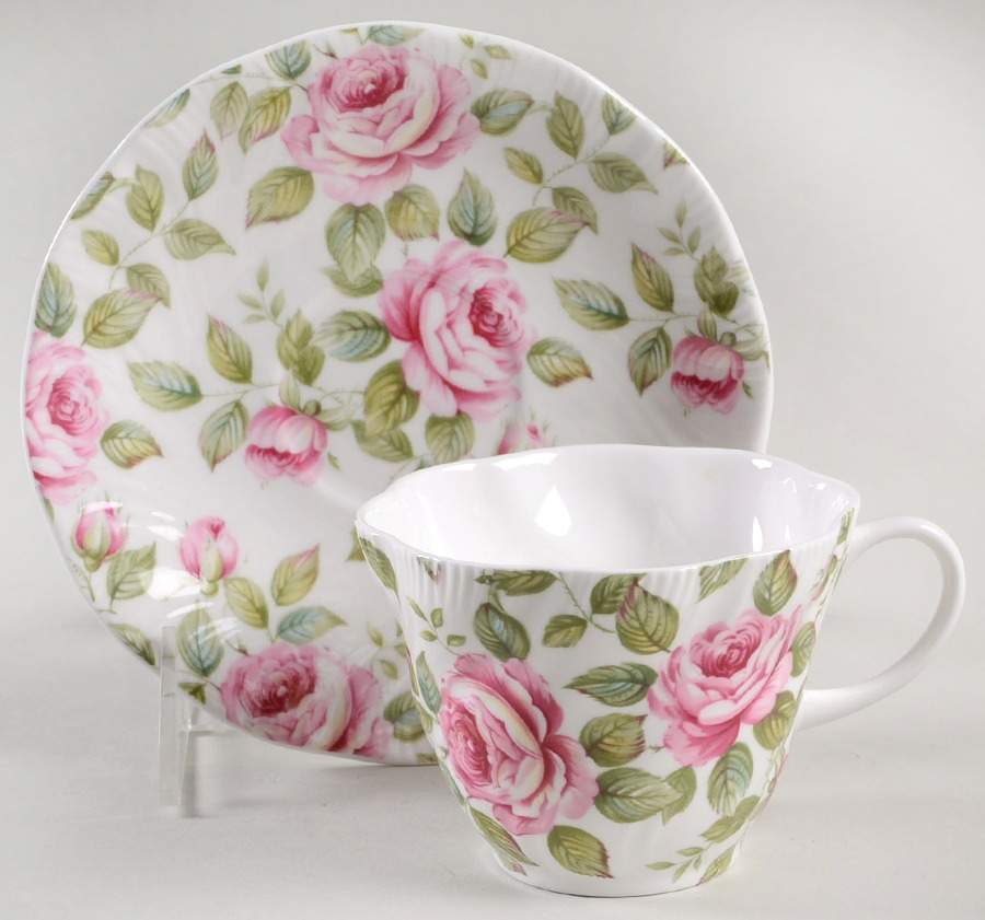 Cottage Rose Flat Cup & Saucer Set by Rosina-Queens-1