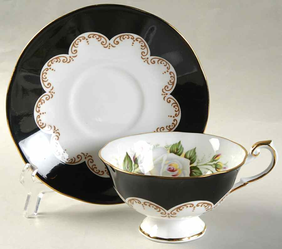 Ebony Rose Footed Cup & Saucer Set by Rosina-Queens-1