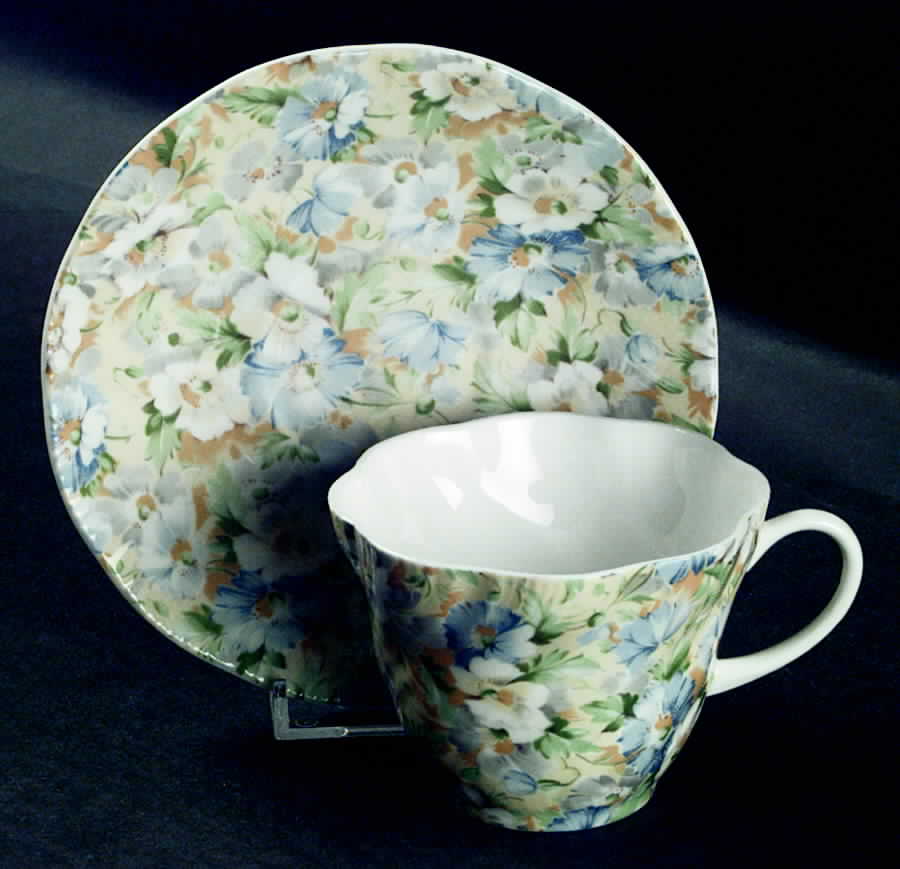 English Chintz Flat Cup & Saucer Set by Rosina-Queens-1