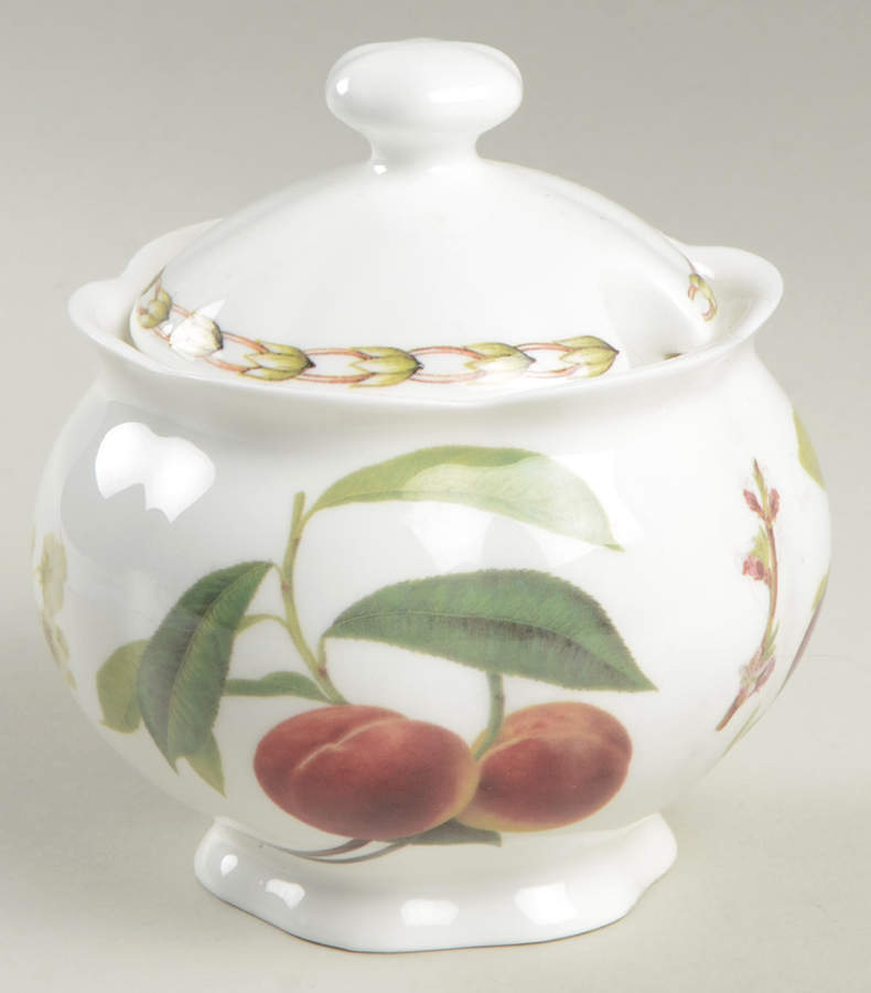 Hooker's Fruit (Bone, Made In England) Sugar Bowl & Lid by Rosina-Queens-1