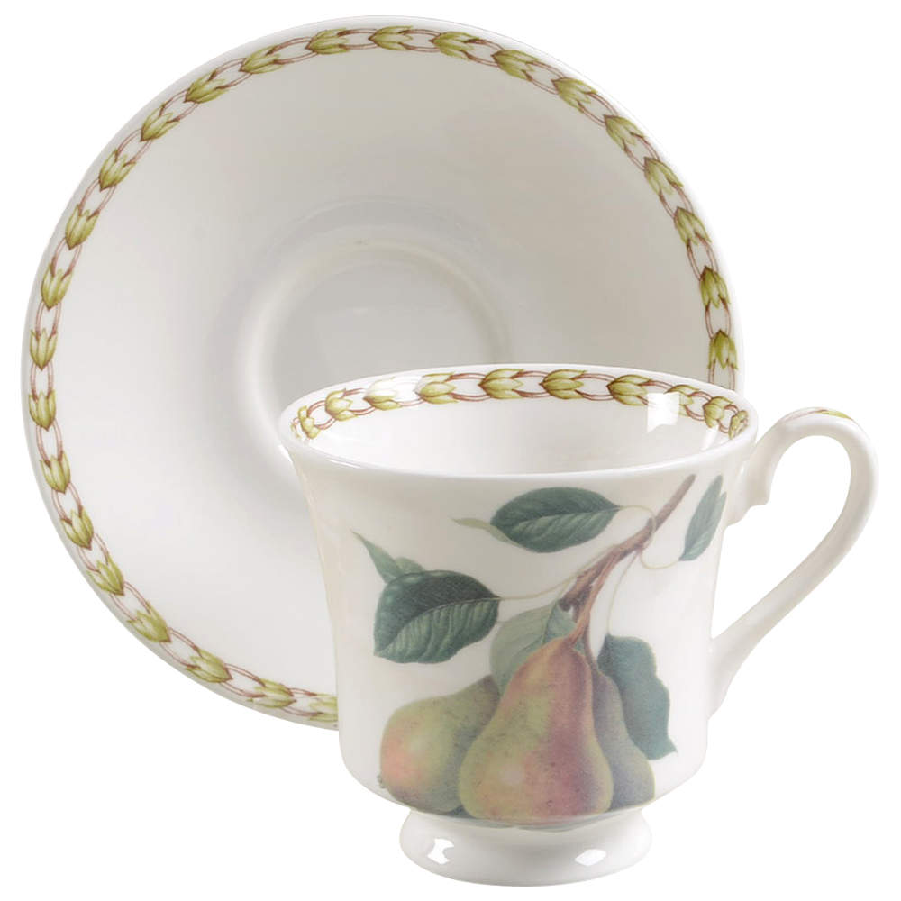 Hooker's Fruit (Bone, Made In England) Footed Cup & Saucer Set by Rosina-Queens-1