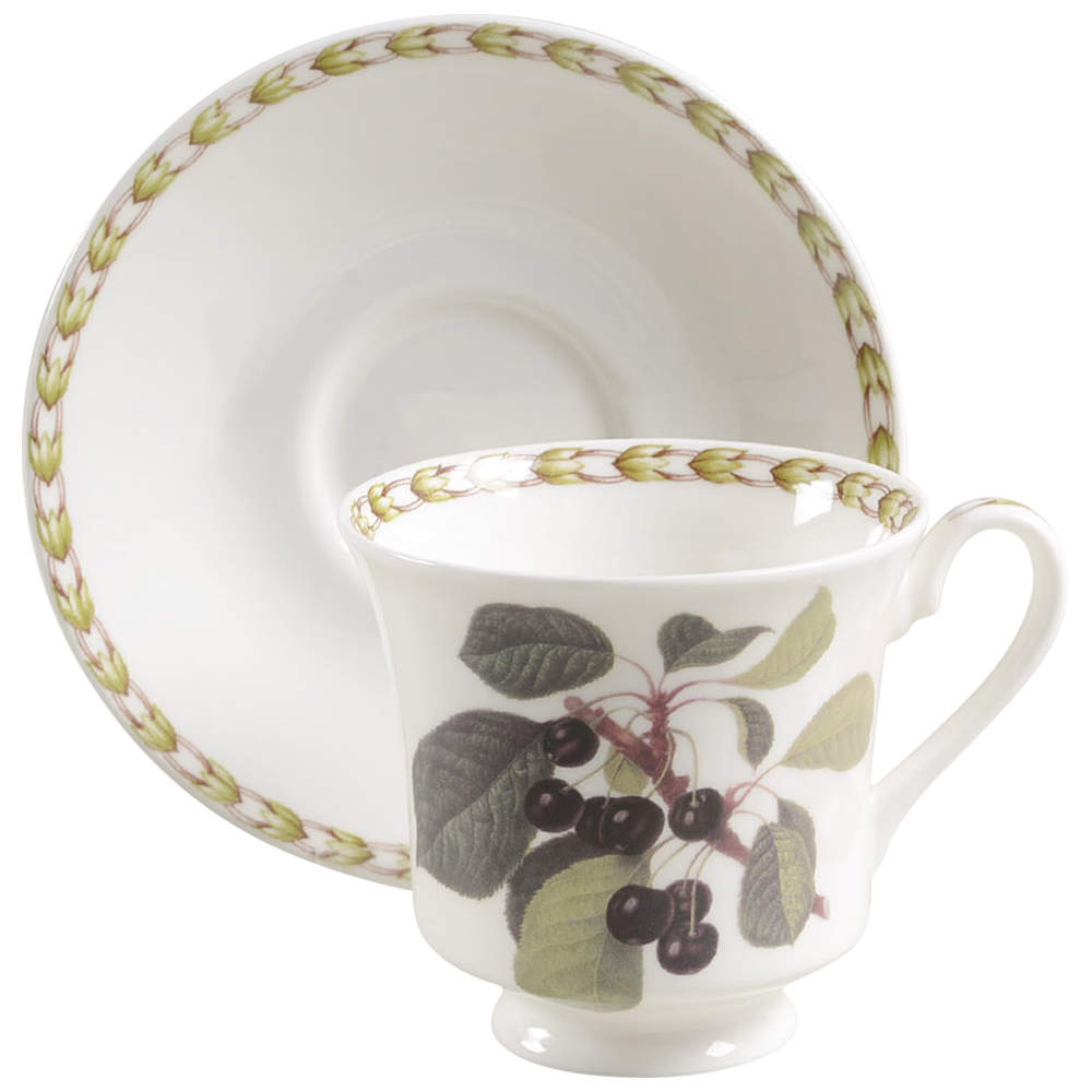 Hooker's Fruit (Bone, Made In England) Footed Cup & Saucer Set by Rosina-Queens-1