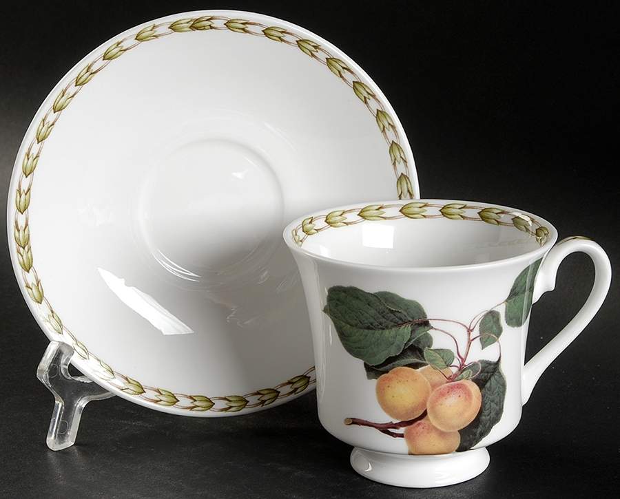 Hooker's Fruit (Bone, Made In England) Footed Cup & Saucer Set by Rosina-Queens-1