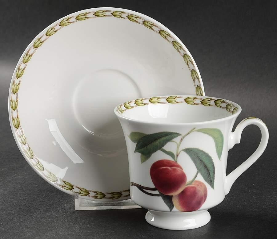 Hooker's Fruit (Bone, Made In England) Footed Cup & Saucer Set by Rosina-Queens-1