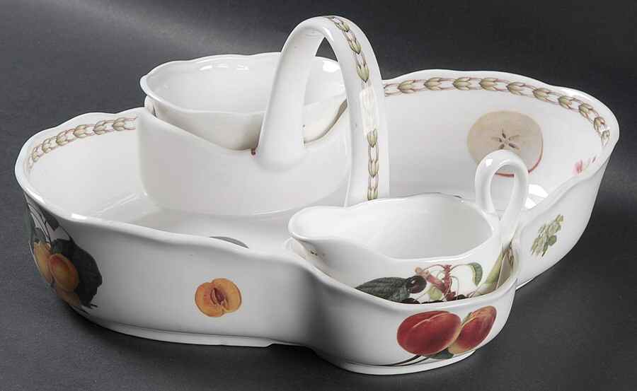Hooker's Fruit (Bone, Made In England) Strawberry Basket W/Creamer & Open Sugar by Rosina-Queens-1