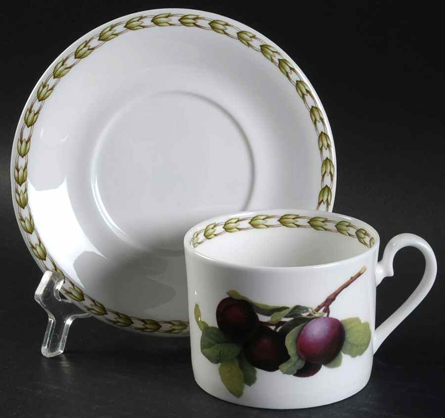Hooker's Fruit (Bone, Made In England) Flat Cup & Saucer Set by Rosina-Queens-1