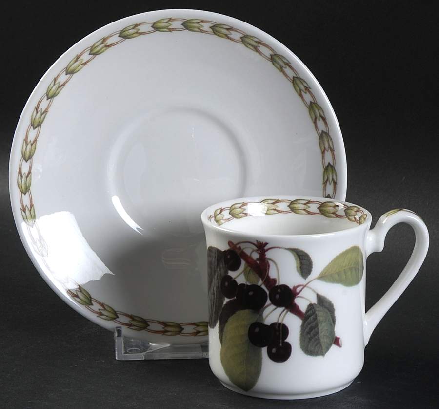 Hooker's Fruit (Bone, Made In England) Mocha Cup & Saucer Set by Rosina-Queens-1