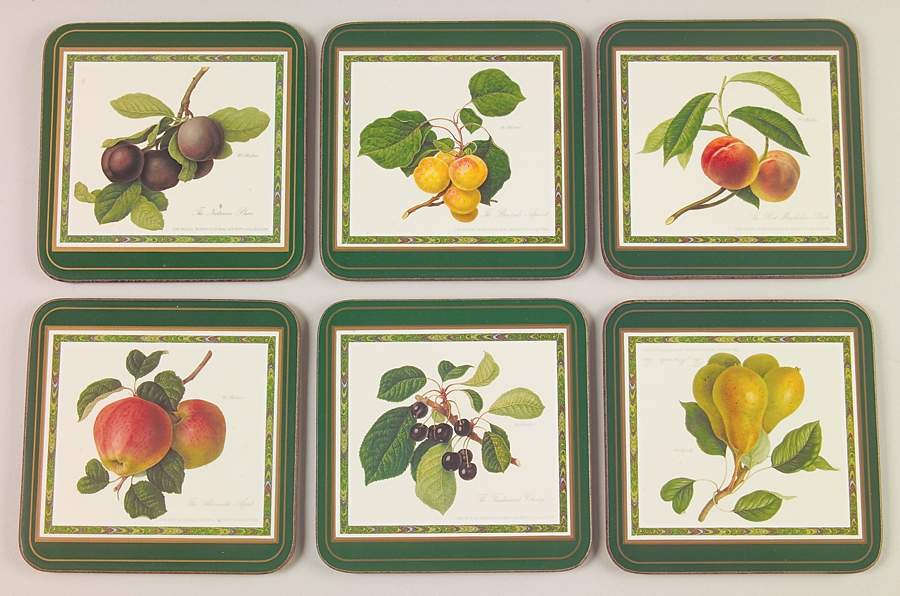 Hooker's Fruit (Bone, Made In England) Square Corkback Coaster - Set of 6 Motifs by Rosina-Queens-1