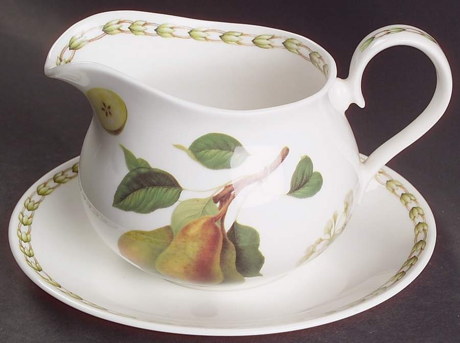 Hooker's Fruit (Bone, Made In England) Gravy Boat & Underplate by Rosina-Queens-1