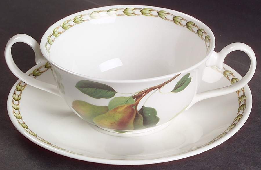 Hooker's Fruit (Bone, Made In England) Flat Cream Soup Bowl & Saucer Set by Rosina-Queens-1