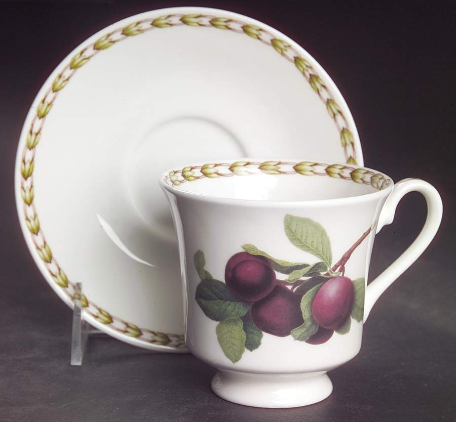Hooker's Fruit (Bone, Made In England) Footed Cup & Saucer Set by Rosina-Queens-1