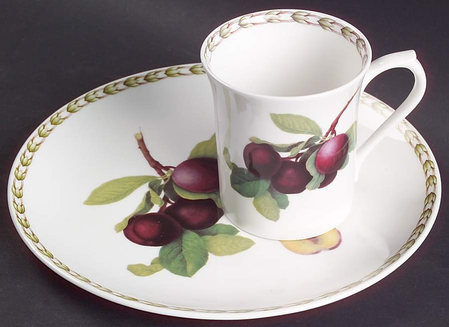 Hooker's Fruit (Bone, Made In England) Snack Plate & Cup Set by Rosina-Queens-1