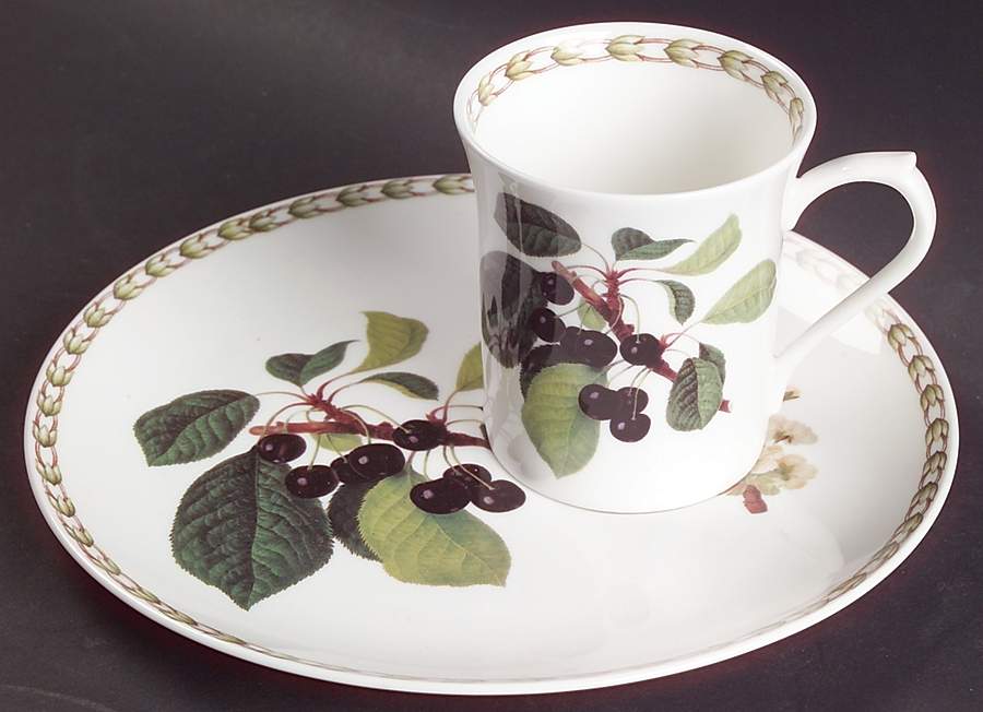 Hooker's Fruit (Bone, Made In England) Snack Plate & Cup Set by Rosina-Queens-1