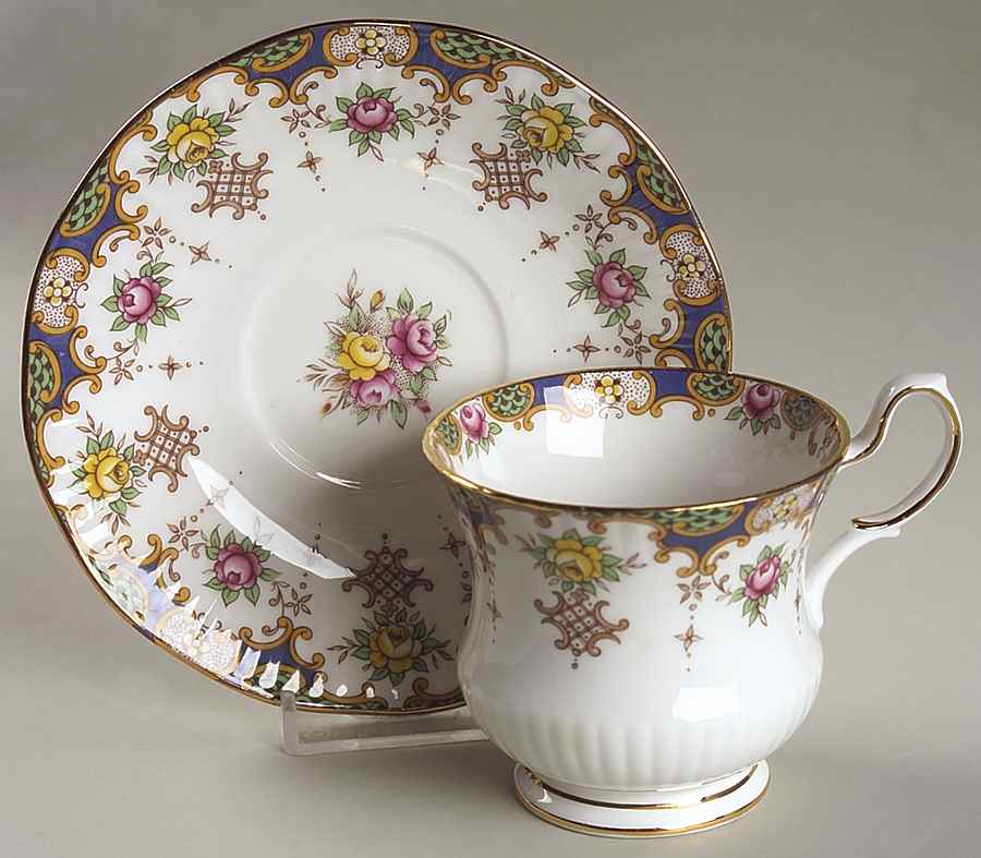 Kenilworth (Green Panels) Footed Cup & Saucer Set by Rosina-Queens-1