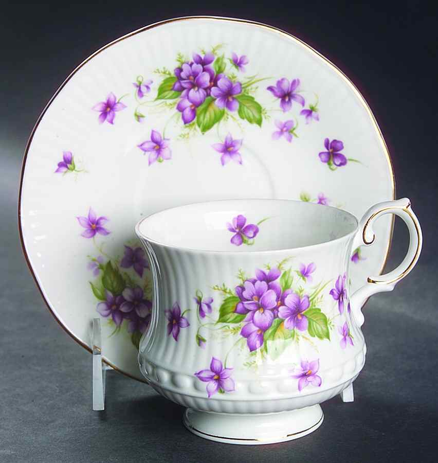 Violets Footed Cup & Saucer Set by Rosina-Queens-1