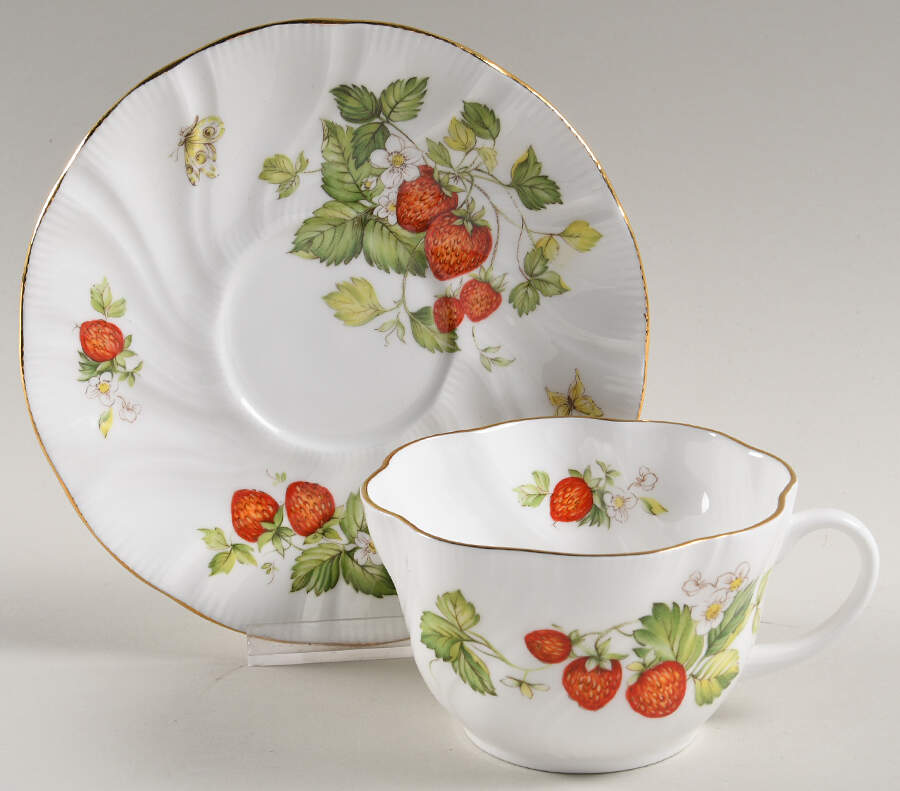 Virginia Strawberry Flat Cup & Saucer Set by Rosina-Queens-1