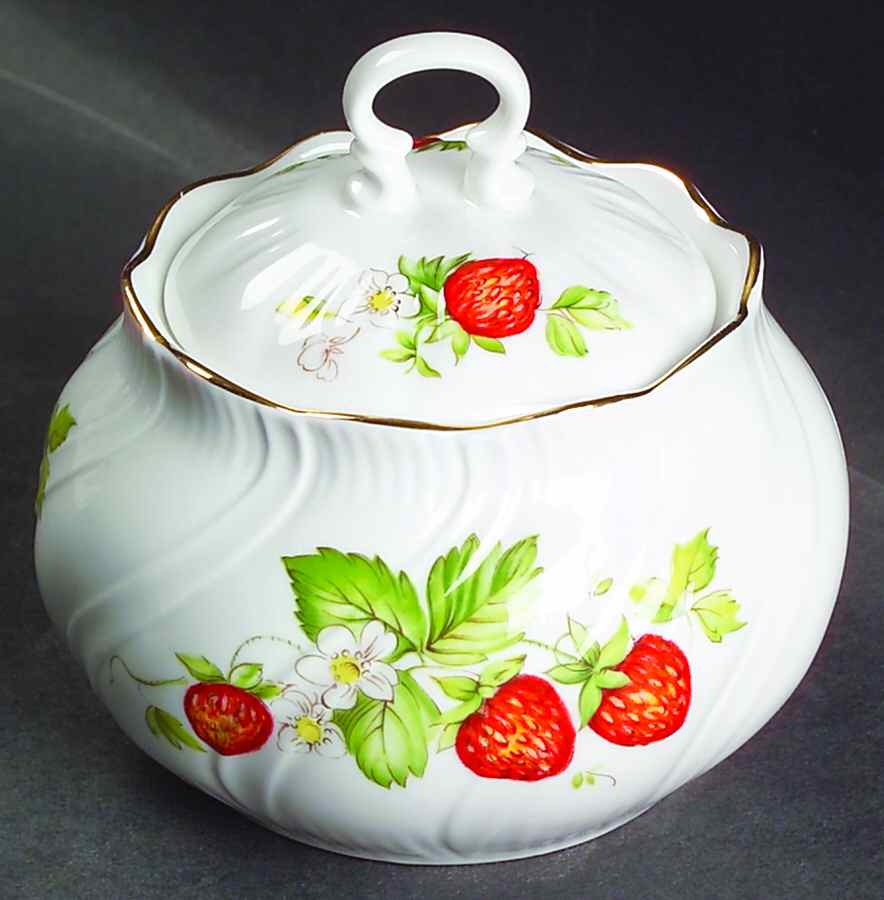 Virginia Strawberry Sugar Bowl & Lid by Rosina-Queens-1