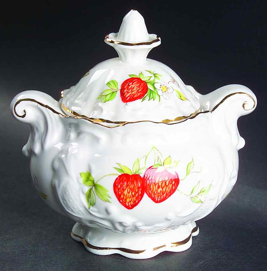 Virginia Strawberry Sugar Bowl & Lid by Rosina-Queens-1