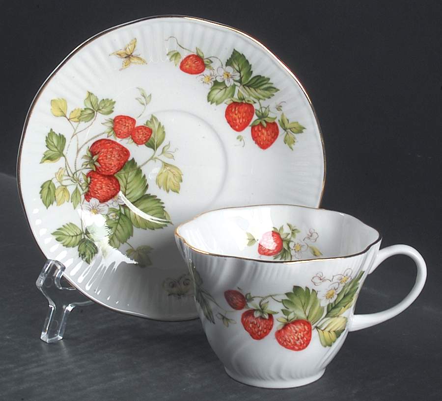 Virginia Strawberry Flat Cup & Saucer Set by Rosina-Queens-1