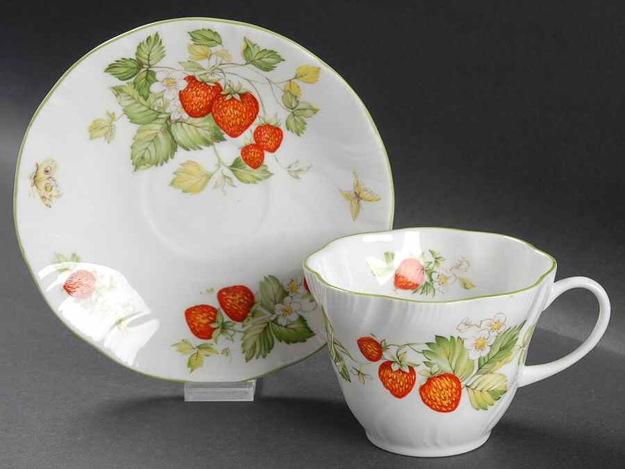 Virginia Strawberry Flat Cup & Saucer Set by Rosina-Queens-1