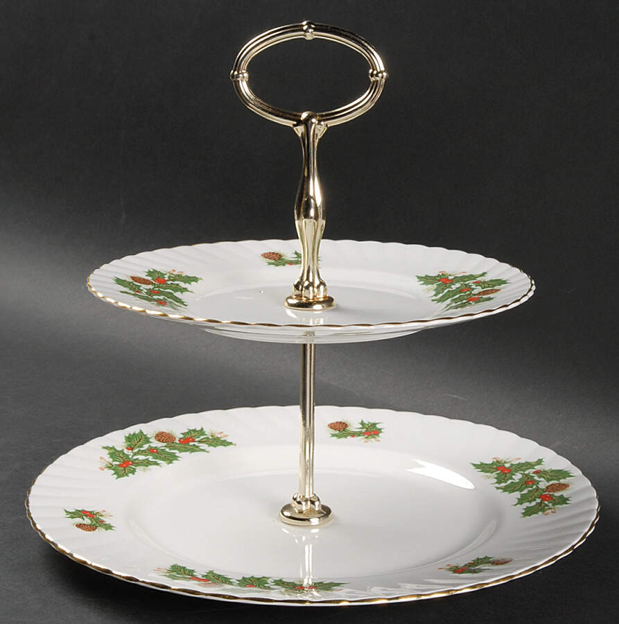 Yuletide (Scalloped) 2 Tiered Serving Tray (Dinner & Salad Plate) by Rosina-Queens-1