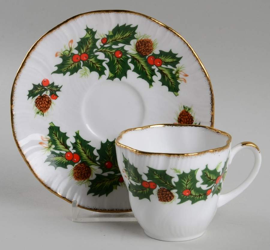 Yuletide (Scalloped) Flat Demitasse Cup & Saucer Set by Rosina-Queens-1