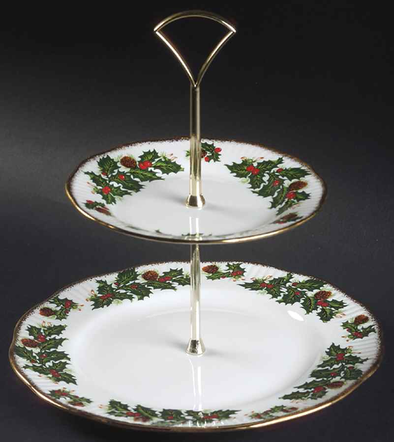 Yuletide (Scalloped) 2 Tiered Serving Tray (Dinner & Salad Plate) by Rosina-Queens-1