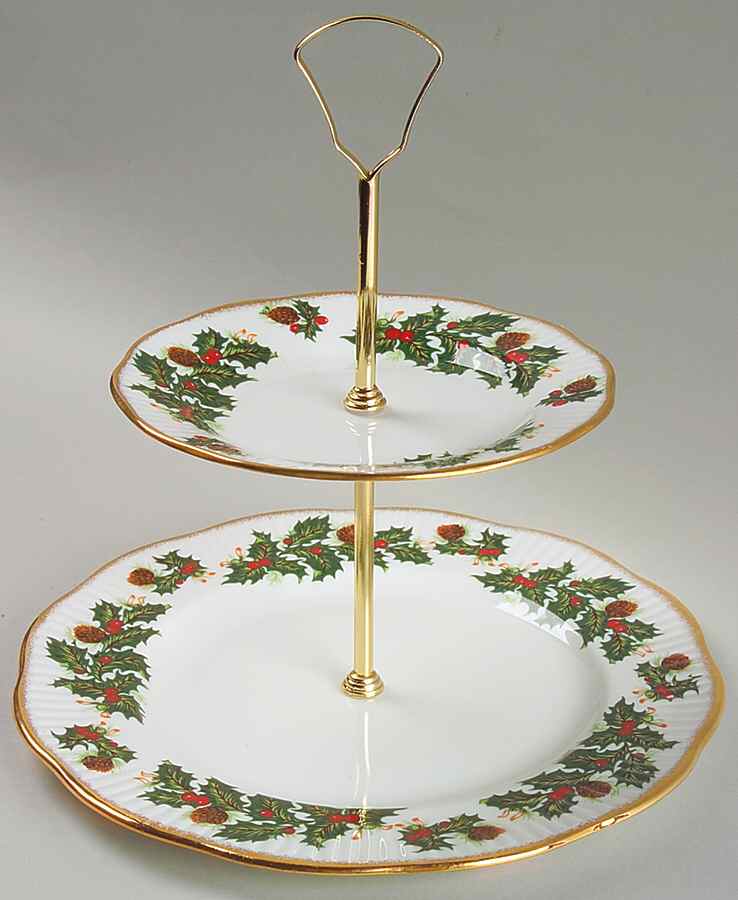 Yuletide (Scalloped) 2 Tiered Serving Tray (Lunch & Bread/Butter Plate) by Rosina-Queens-1