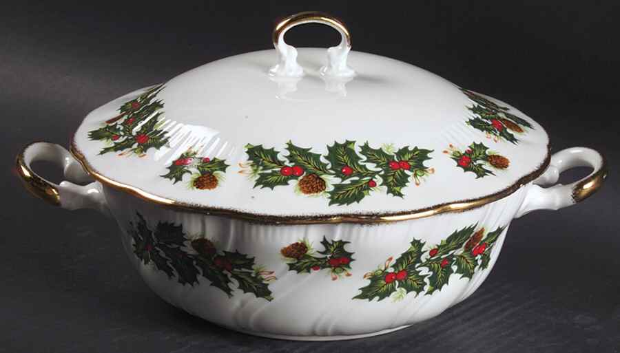 Yuletide (Scalloped) Round Covered Vegetable by Rosina-Queens-1