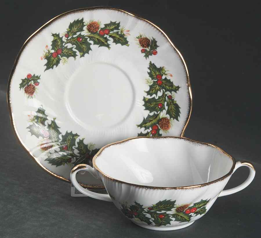 Yuletide (Scalloped) Flat Cream Soup Bowl & Saucer Set by Rosina-Queens-1