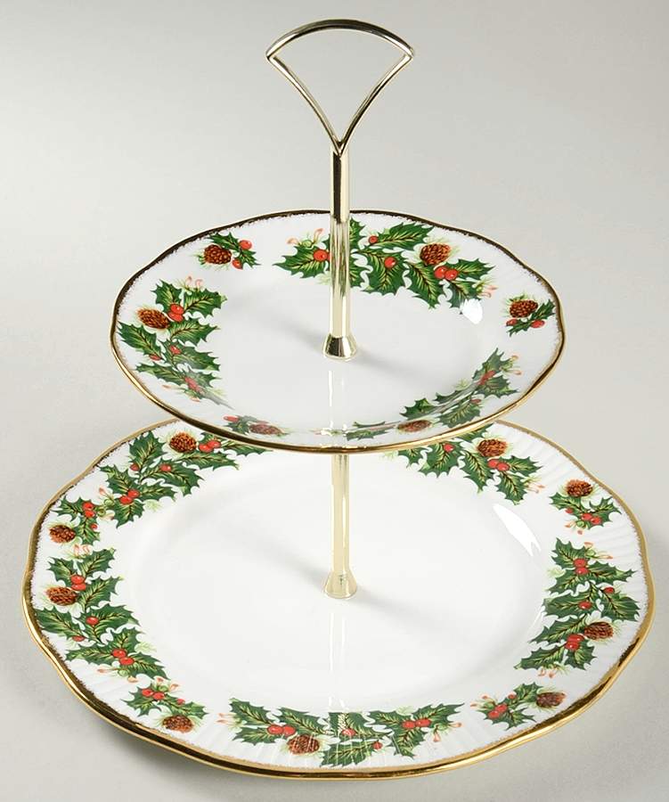 Yuletide (Scalloped) 2 Tiered Serving Tray (Lunch & Bread/Butter Plate) by Rosina-Queens-1