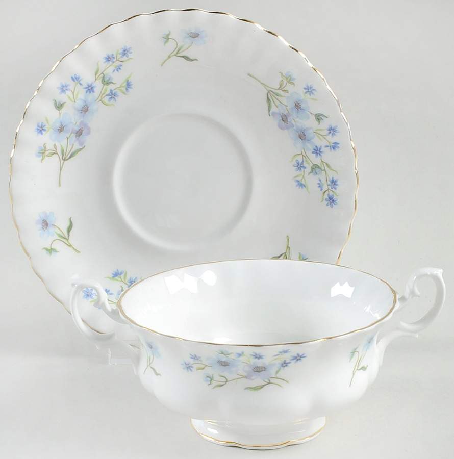 Blue Rock Footed Cream Soup Bowl & Saucer Set by Richmond (England)-1