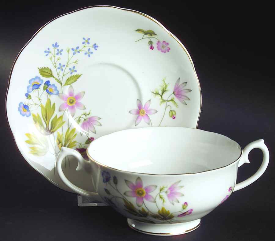 Wild Anemone (Ribbed) Footed Cream Soup Bowl & Saucer Set by Richmond (England)-1