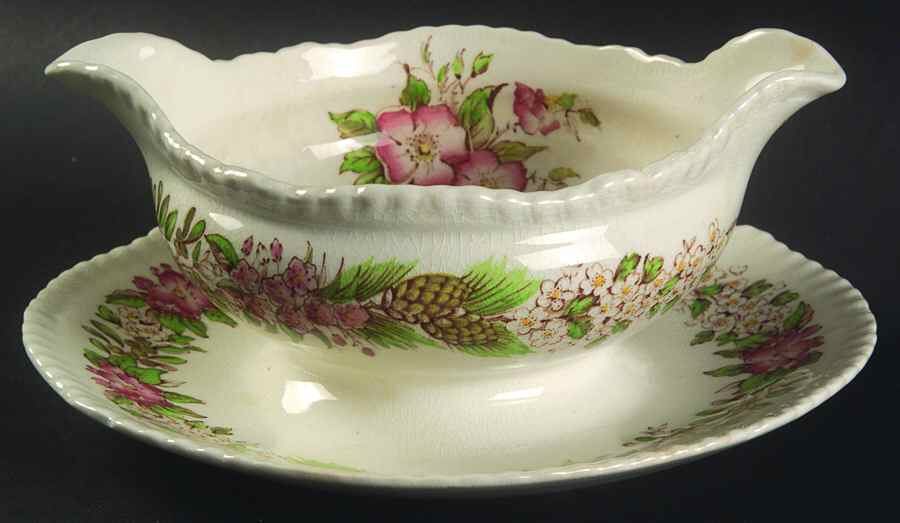 American State Flowers Gravy Boat with Attached Underplate by Ridgway (Ridgways)-1