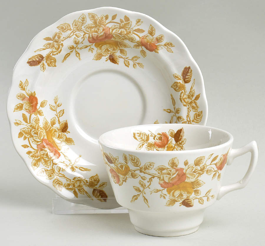 Antique Rose Brown Flat Cup & Saucer Set by Ridgway (Ridgways)-1