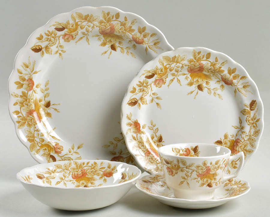 Antique Rose Brown 40 Piece Estate Set by Ridgway (Ridgways)-1