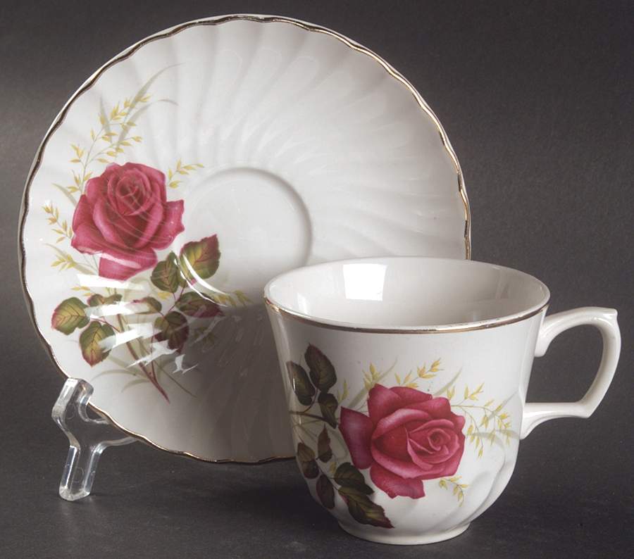 Anniversary Rose Footed Cup & Saucer Set by Ridgway (Ridgways)-1