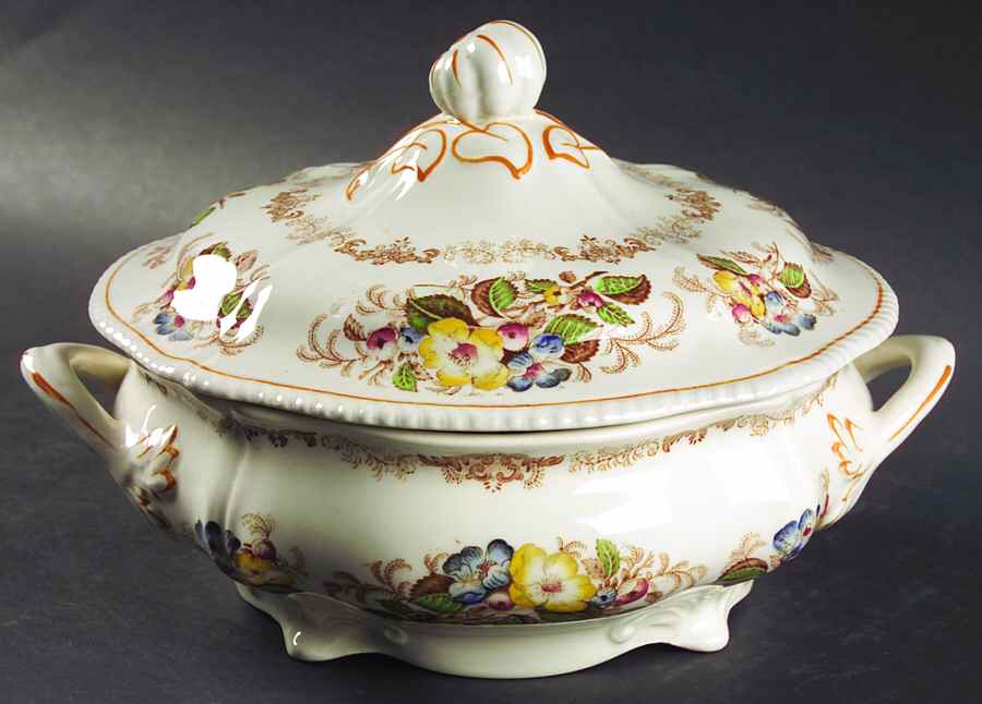 Apple Blossom Brown Round Covered Vegetable by Ridgway (Ridgways)-1