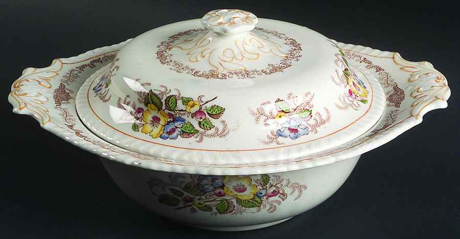 Apple Blossom Brown Round Covered Vegetable by Ridgway (Ridgways)-1