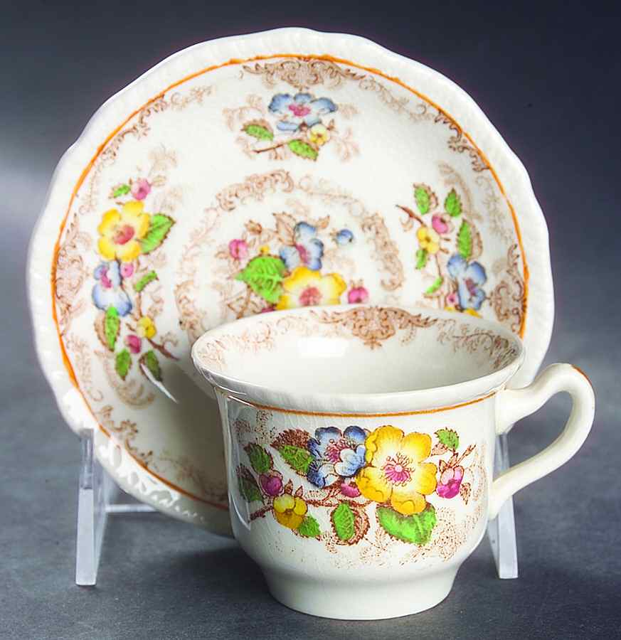 Apple Blossom Brown Flat Demitasse Cup & Saucer Set by Ridgway (Ridgways)-1
