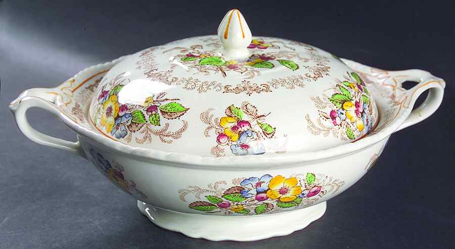 Apple Blossom Brown Round Covered Vegetable by Ridgway (Ridgways)-1