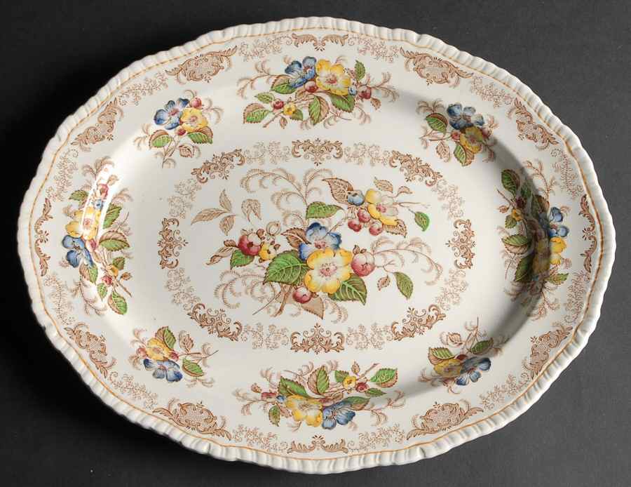 Apple Blossom Brown 14" Oval Serving Platter by Ridgway (Ridgways)-1