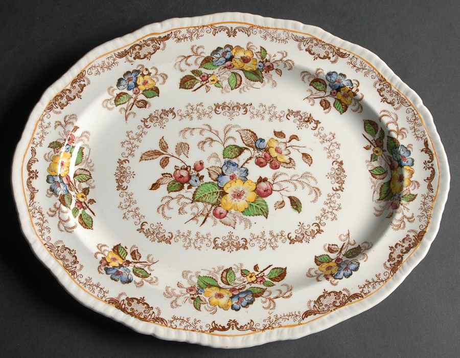 Apple Blossom Brown 12" Oval Serving Platter by Ridgway (Ridgways)-1